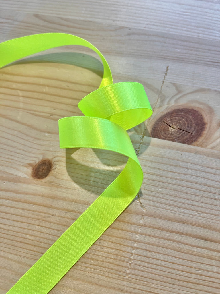 Double Faced Polyester Satin Ribbon - Neon Yellow - 15mm - 6846 - The Eternal Maker - UK Fabric Shop
