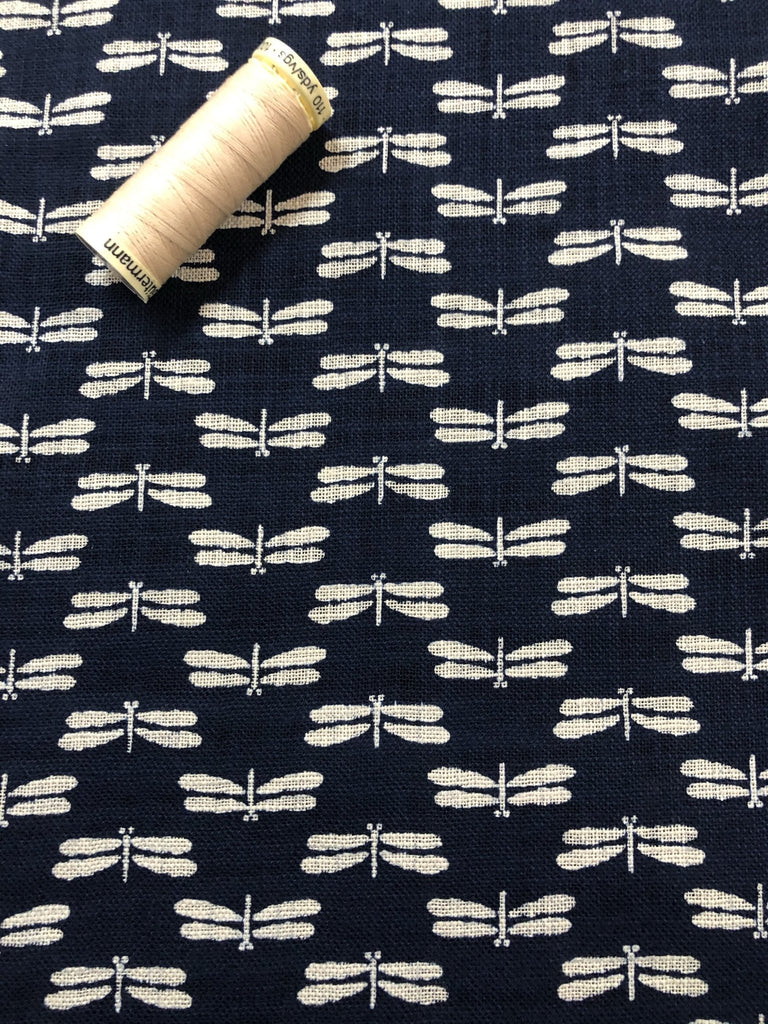 Dragonflies - Linen Look Indigo Fabric - Sevenberry fabric from Japan - The Eternal Maker - UK Fabric Shop
