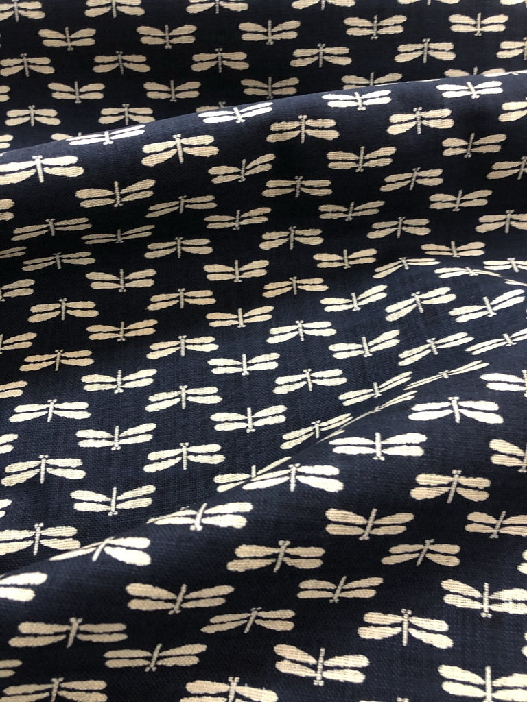 Dragonflies - Linen Look Indigo Fabric - Sevenberry fabric from Japan - The Eternal Maker - UK Fabric Shop