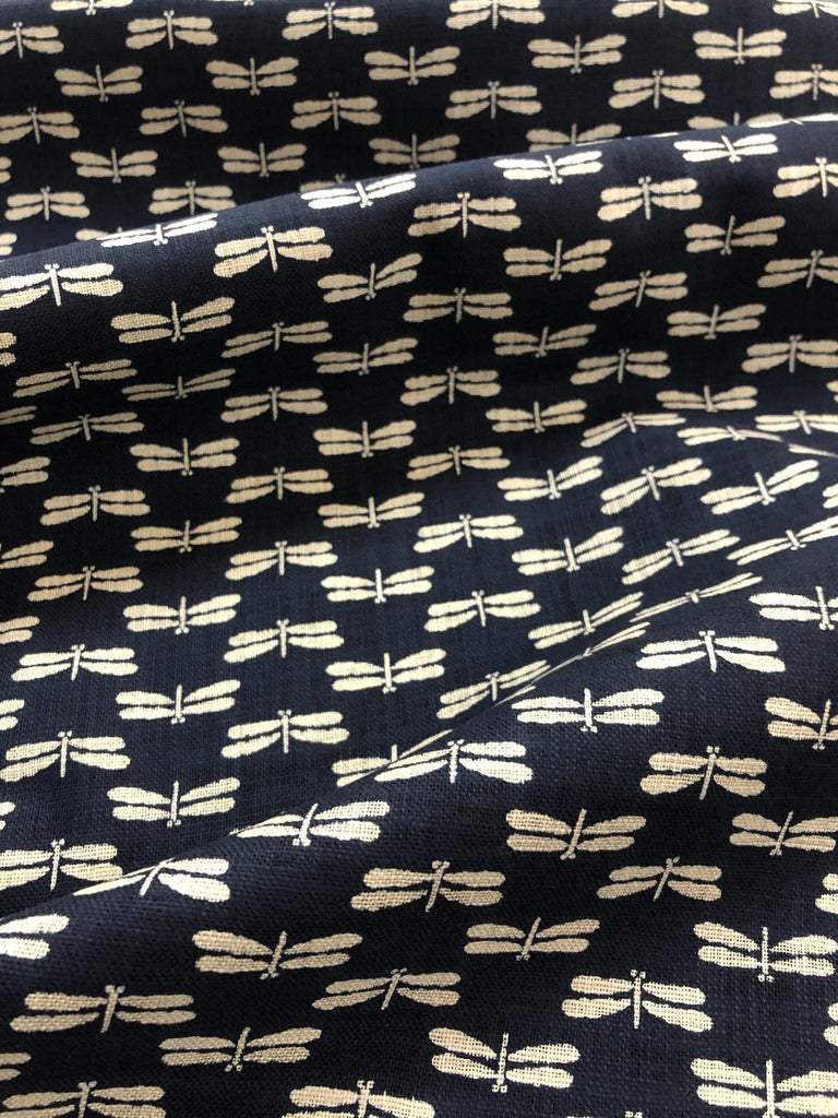 Dragonflies - Linen Look Indigo Fabric - Sevenberry fabric from Japan - The Eternal Maker - UK Fabric Shop