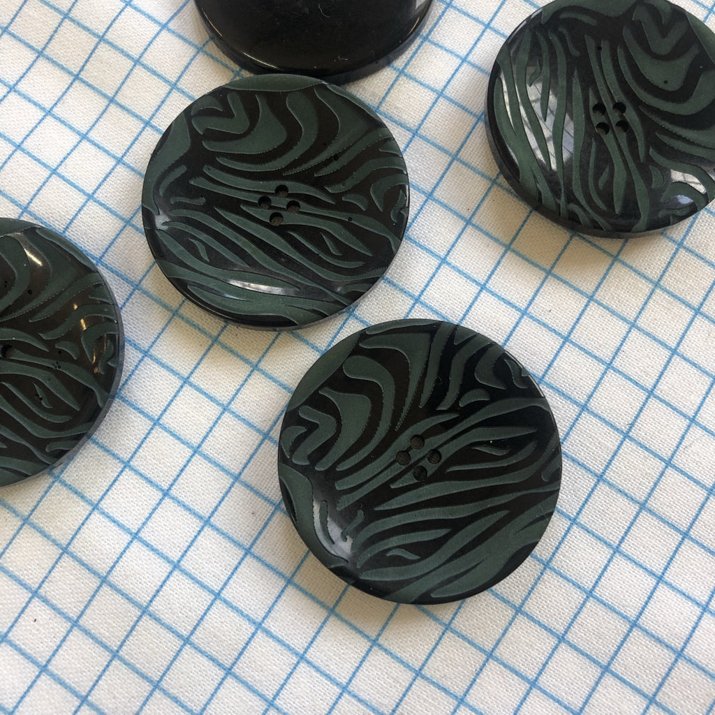 Etched Zebra Button - 4 Hole - 34mm - Green - The Eternal Maker - UK Fabric Shop