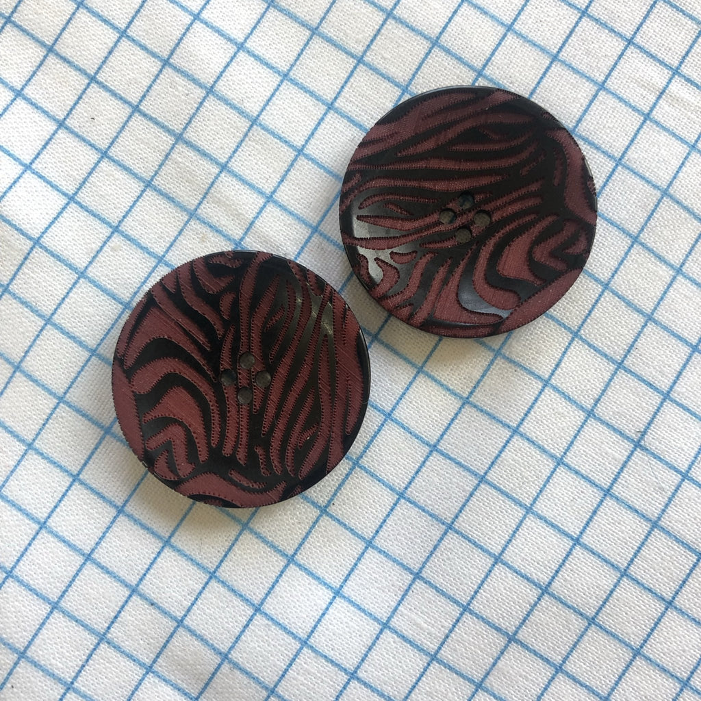 Etched Zebra Button - 4 Hole - 34mm - Red - The Eternal Maker - UK Fabric Shop
