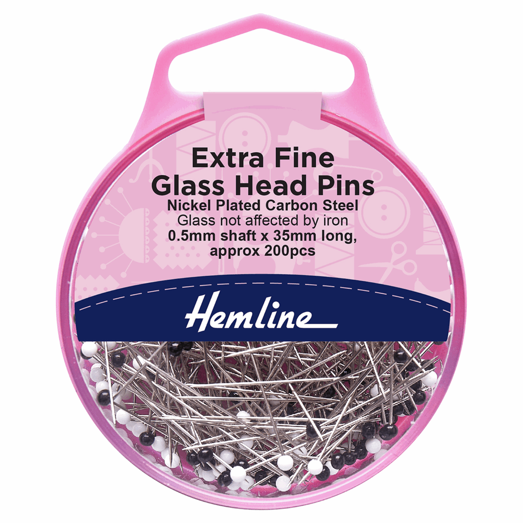 Extra Fine Glass Head Pins 0.5mm x 35mm approx 200pcs - The Eternal Maker - UK Fabric Shop