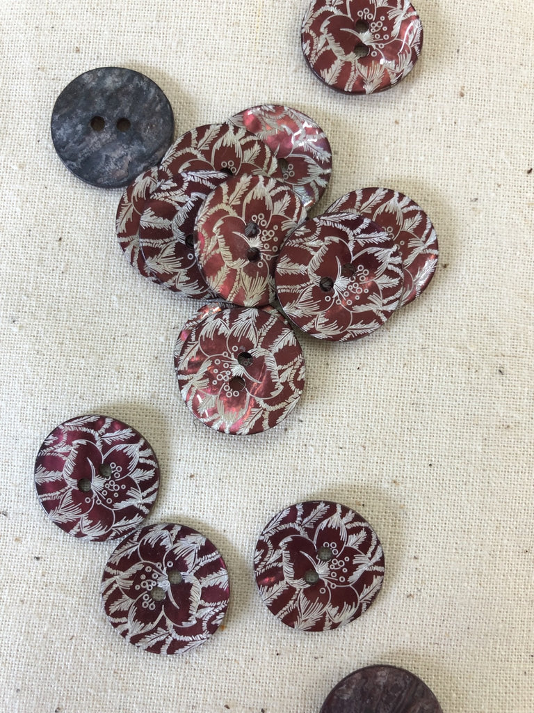 Fern Shell - Burgundy - 18mm Button - The Eternal Maker - UK Fabric Shop
