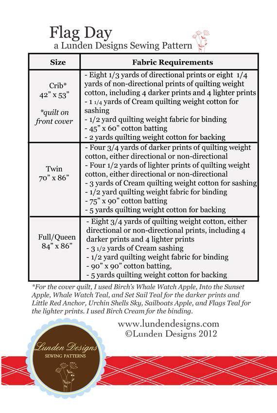 Flag Day Quilt Pattern - Paper Pattern by Lunden Designs - The Eternal Maker - UK Fabric Shop