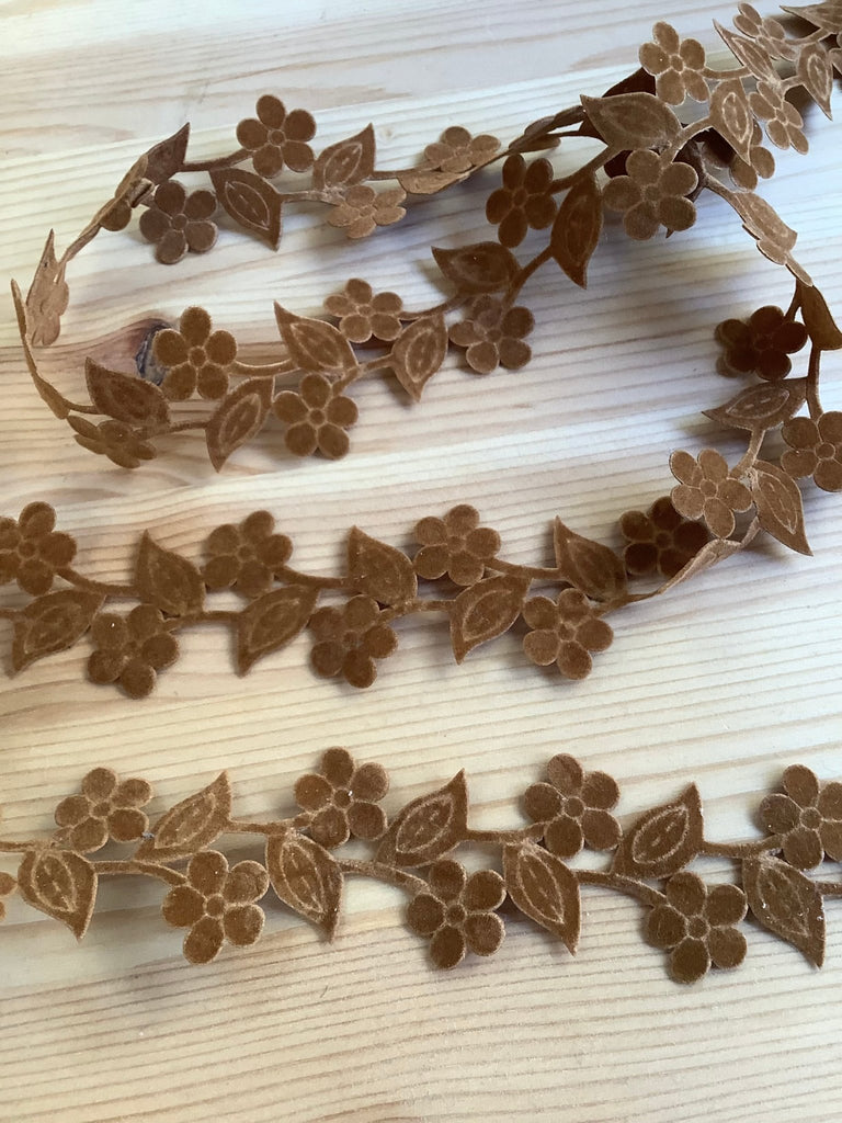Flocked Flower Trim - 30mm - Chestnut - The Eternal Maker - UK Fabric Shop