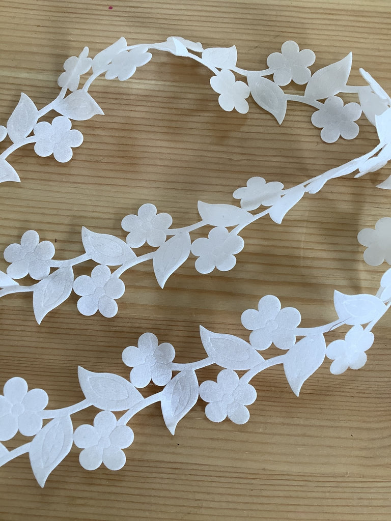 Flocked Flower Trim - 30mm - White - The Eternal Maker - UK Fabric Shop