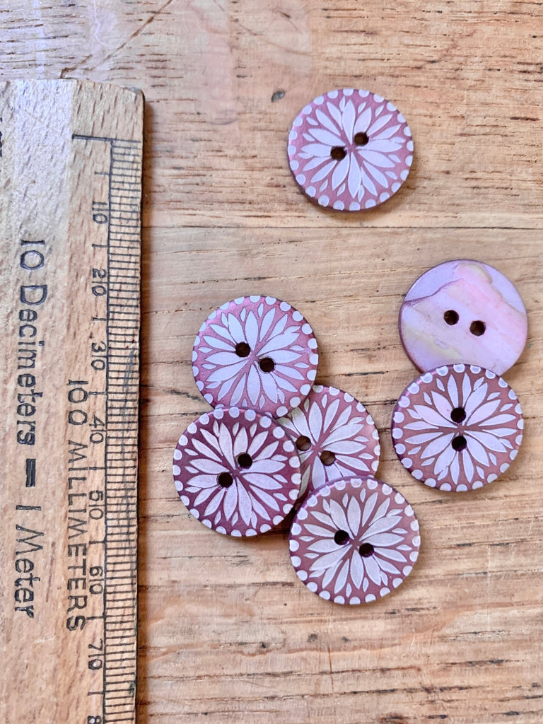 Floral Lasered River Pearl Buttons - 18mm - Dusty Pink - The Eternal Maker - UK Fabric Shop