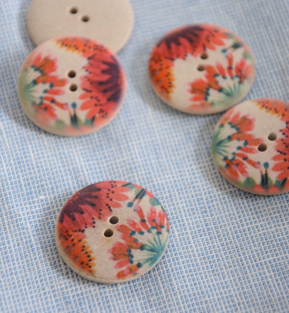 Floral Printed Stone Effect Button - 28mm - The Eternal Maker - UK Fabric Shop