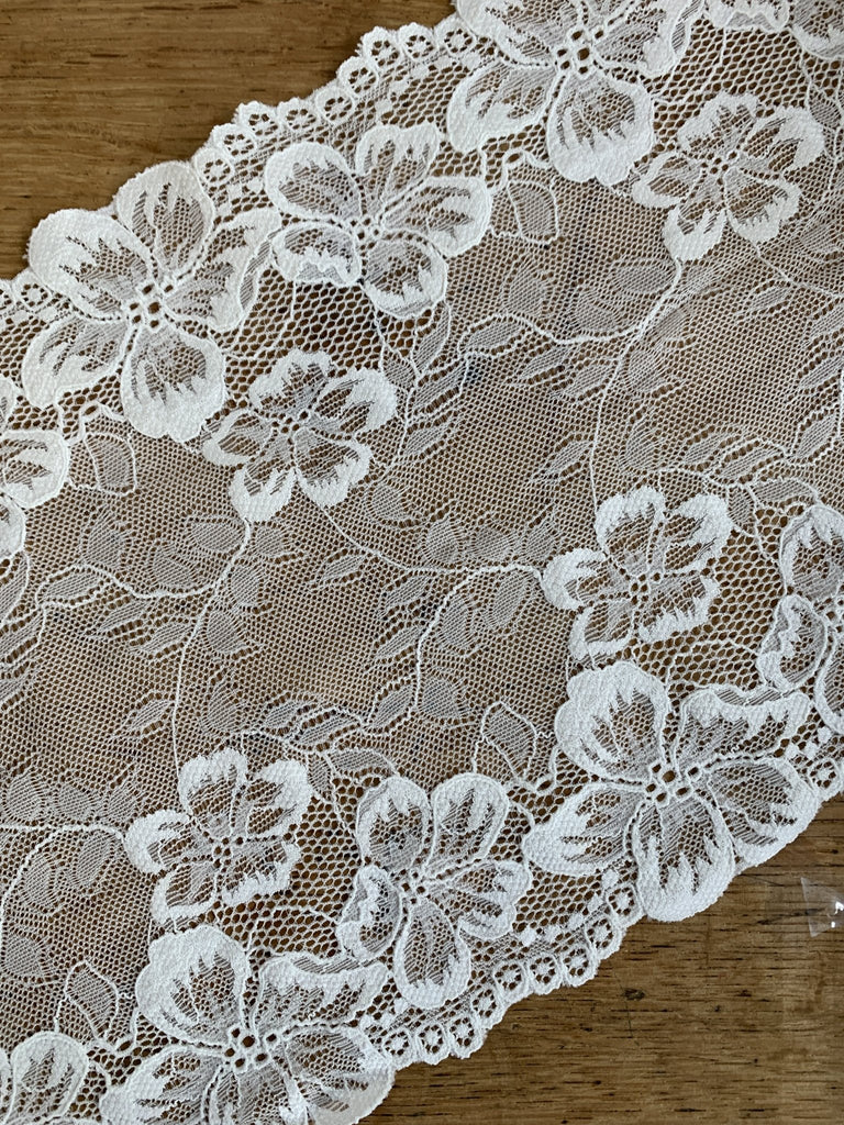 Floral Stretch Lace Trim - 22cm - Ivory - by the HALF metre. - The Eternal Maker - UK Fabric Shop