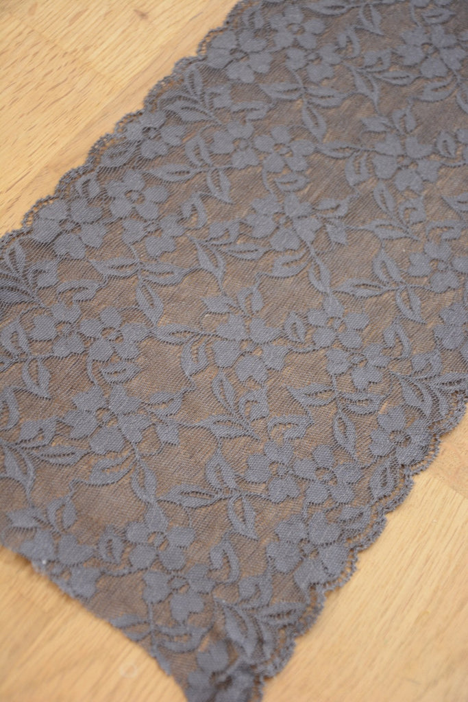 Floral Vine Stretch Lace Trim - Grey - 18cm - The Eternal Maker - UK Fabric Shop