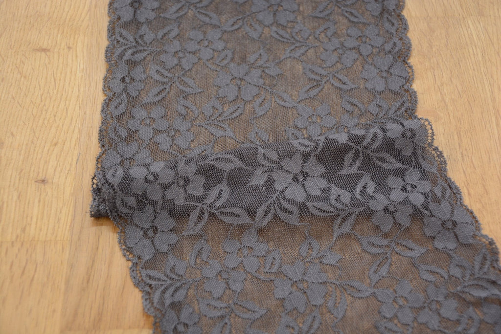 Floral Vine Stretch Lace Trim - Grey - 18cm - The Eternal Maker - UK Fabric Shop