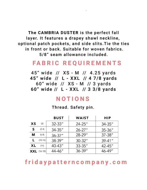 Friday Pattern Company Dress Patterns The Cambria Duster - Friday Pattern Company