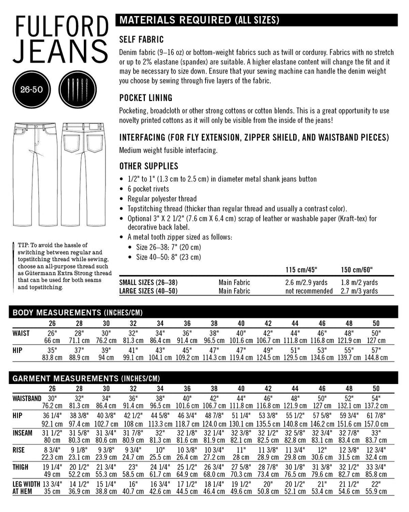 Fulford Jeans - Thread Theory Patterns - Digital Sewing Pattern - The Eternal Maker - UK Fabric Shop