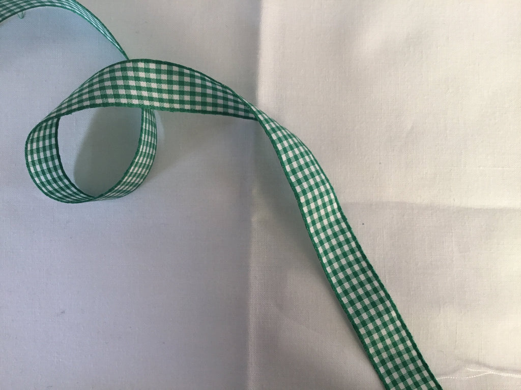 Gingham Ribbon Colour: Green / Size: 15mm - The Eternal Maker - UK Fabric Shop