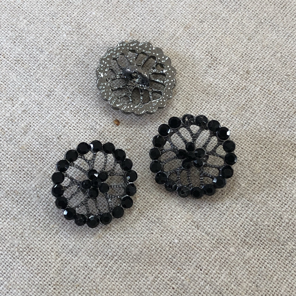 Glitzy Circular Shank Button - 18mm - Black - The Eternal Maker - UK Fabric Shop
