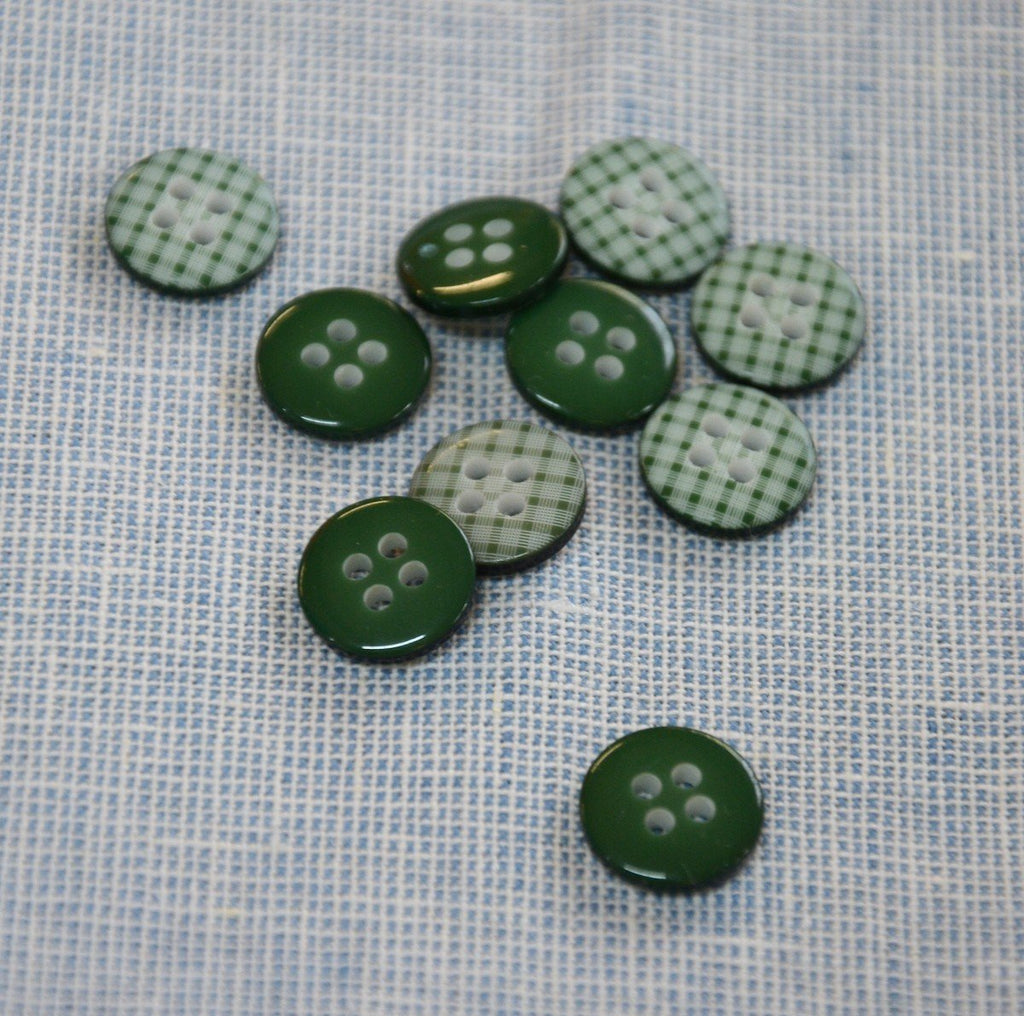 Green Gingham Button - 13mm - The Eternal Maker - UK Fabric Shop