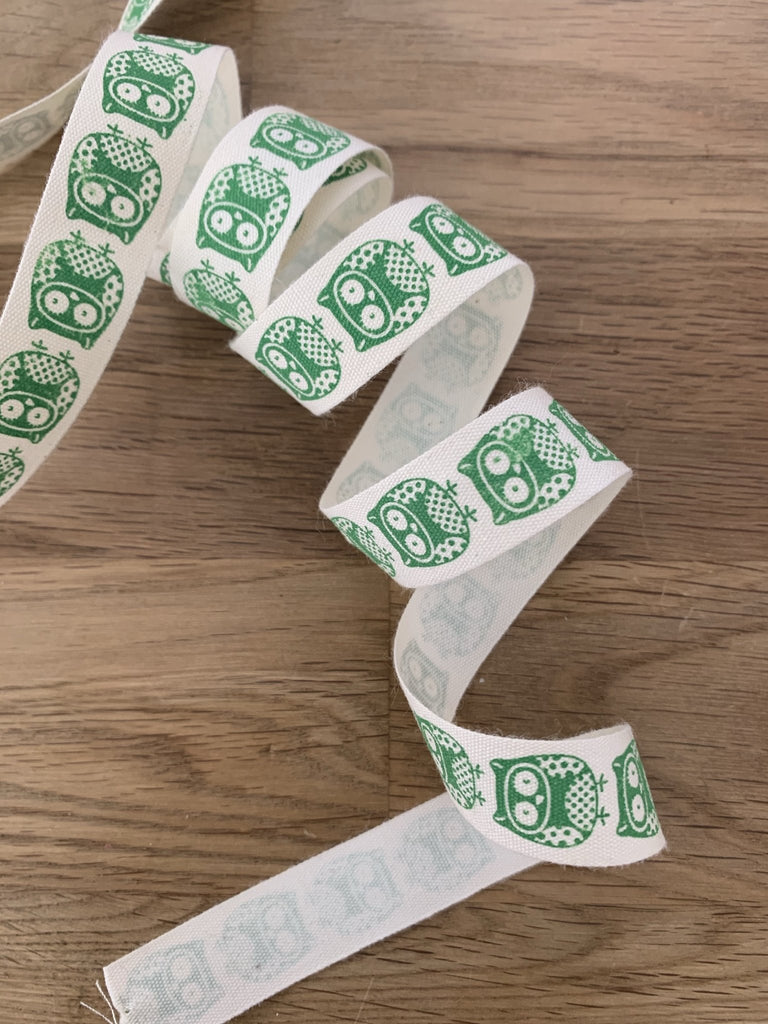 Green Owls Ribbon - 15mm - The Eternal Maker - UK Fabric Shop