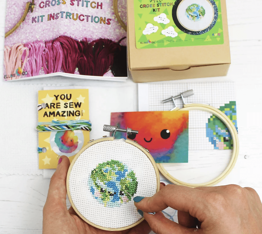 Happy Earth Mini Cross Stitch Kit - Ellbie Co - The Eternal Maker - UK Fabric Shop