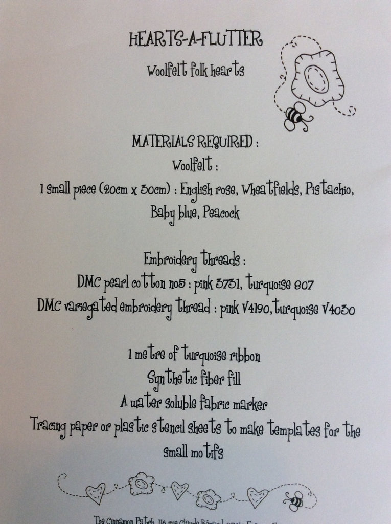 Hearts - a - Flutter Pattern for Woolfelt by Cinnamon Patch - The Eternal Maker - UK Fabric Shop