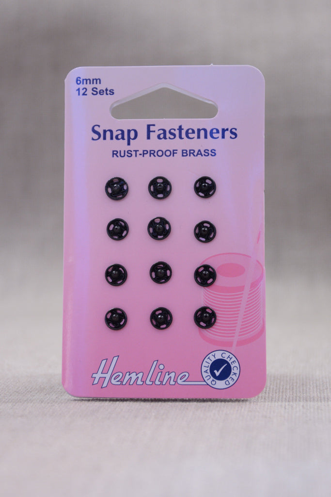 Hemline Dressmaking Snap Fasteners - 6mm - Black
