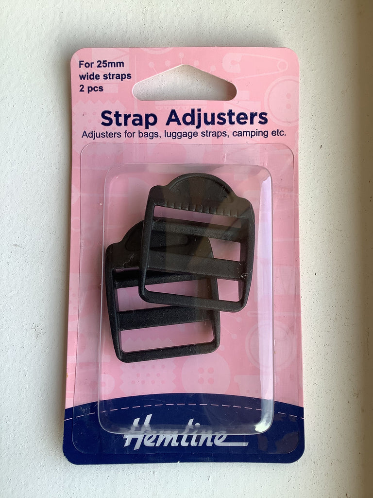 Hemline Hardware Plastic Slider Buckle / Strap Adjuster - 25mm - Black x 2
