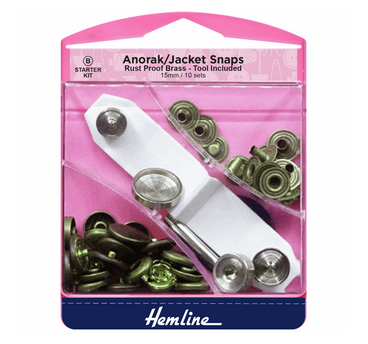 Hemline Metal Hardware Metal Press Studs/ Anorak Jacket Snaps - Antique Brass - 15mm