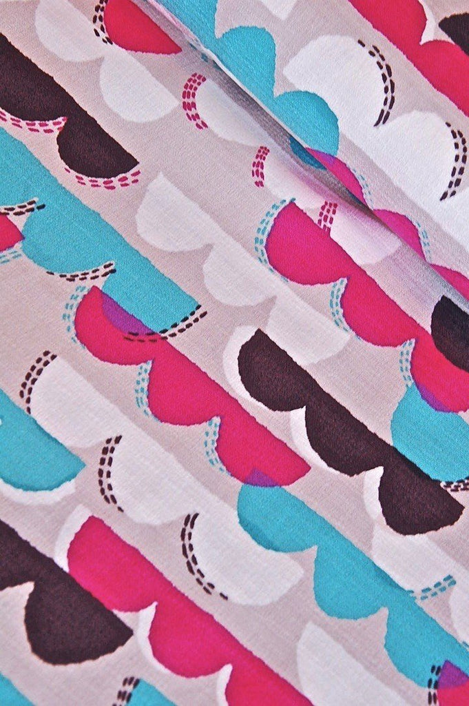 Hokkoh Fabric Blue and Pink Scallop Cloud Barkcloth - Hokkoh Japan