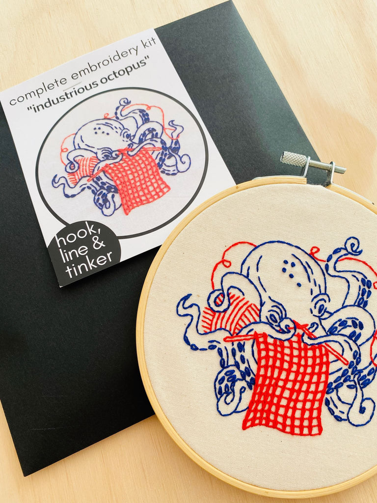 Hook, Line & Tinker Kits Industrious Octopus Embroidery Kit - Hook, Line & Tinker