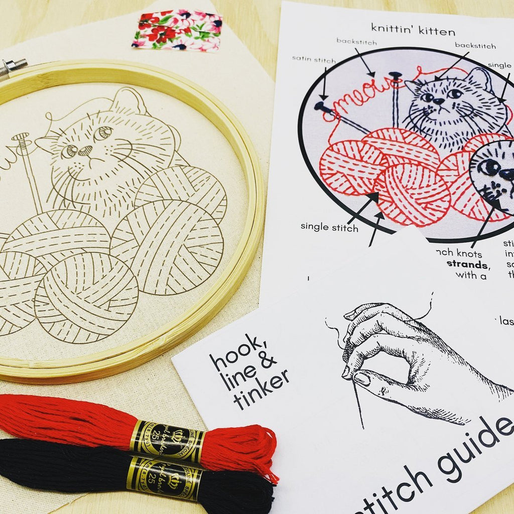 Hook, Line & Tinker Kits Knittin' Kitten Embroidery Kit - Hook, Line & Tinker