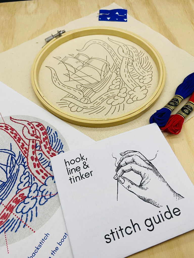 Hook, Line & Tinker Kits Release The Kraken Embroidery Kit - Hook, Line & Tinker