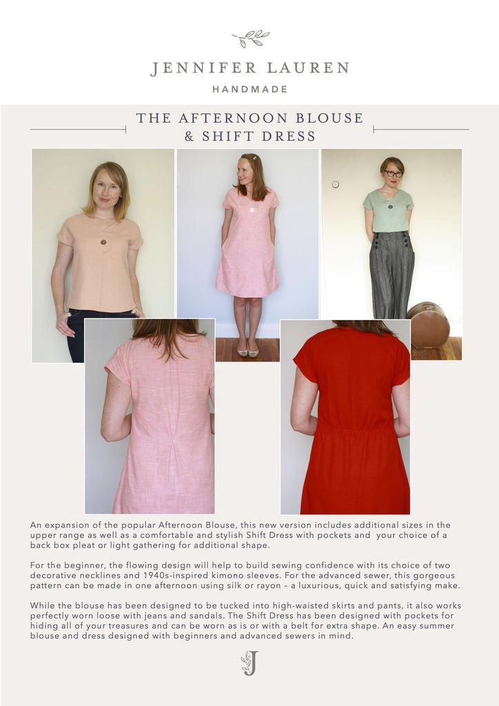Jennifer Lauren Handmade Dress Patterns The Afternoon Blouse and Shift Dress - Jennifer Lauren Handmade - Digital PDF Download Pattern