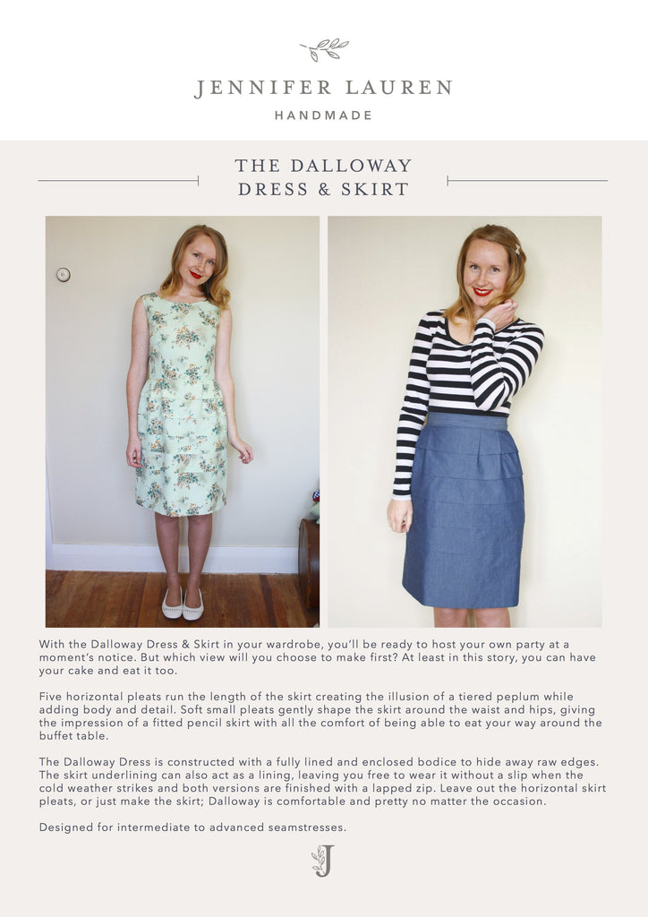 Jennifer Lauren Handmade Dress Patterns The Dalloway Dress and Skirt - Jennifer Lauren Handmade - Digital PDF Download Pattern