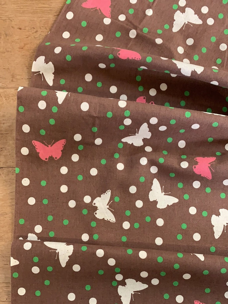 Kokka Fabric Brown Butterflies - Trefle - Lightweight Cotton Linen Blend