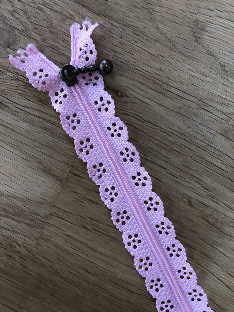 Lace Edge Zip - Baby Pink - 20cm - The Eternal Maker - UK Fabric Shop