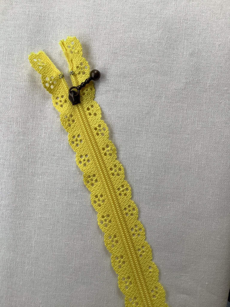 Lace Edge Zip - Bright Yellow - 20cm - The Eternal Maker - UK Fabric Shop