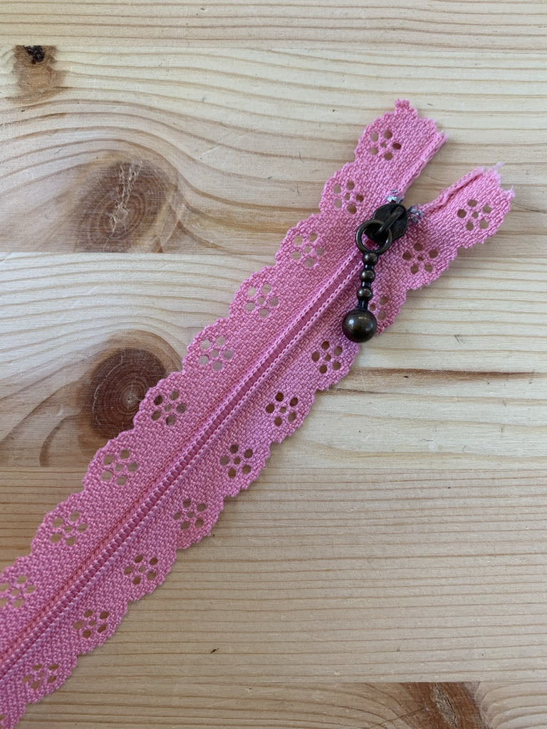 Lace Edge Zip - Rose Pink - 20cm - The Eternal Maker - UK Fabric Shop