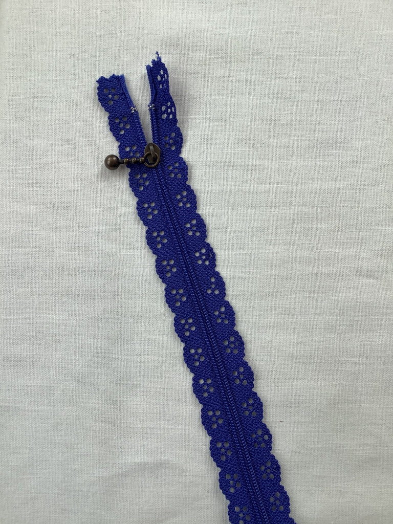 Lace Edge Zip - Royal Blue - 20cm - The Eternal Maker - UK Fabric Shop