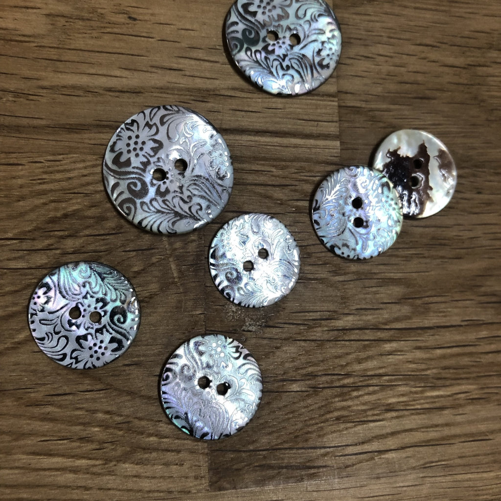 Lasered Shell Button - 16mm - Silver - The Eternal Maker - UK Fabric Shop