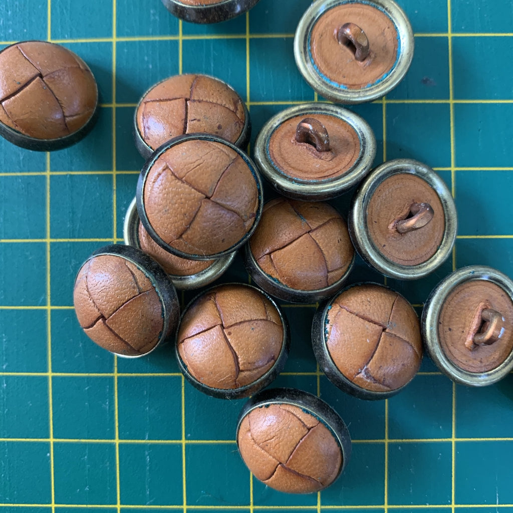 Leather Brass Ring Football Button - 18mm - Tan - The Eternal Maker - UK Fabric Shop