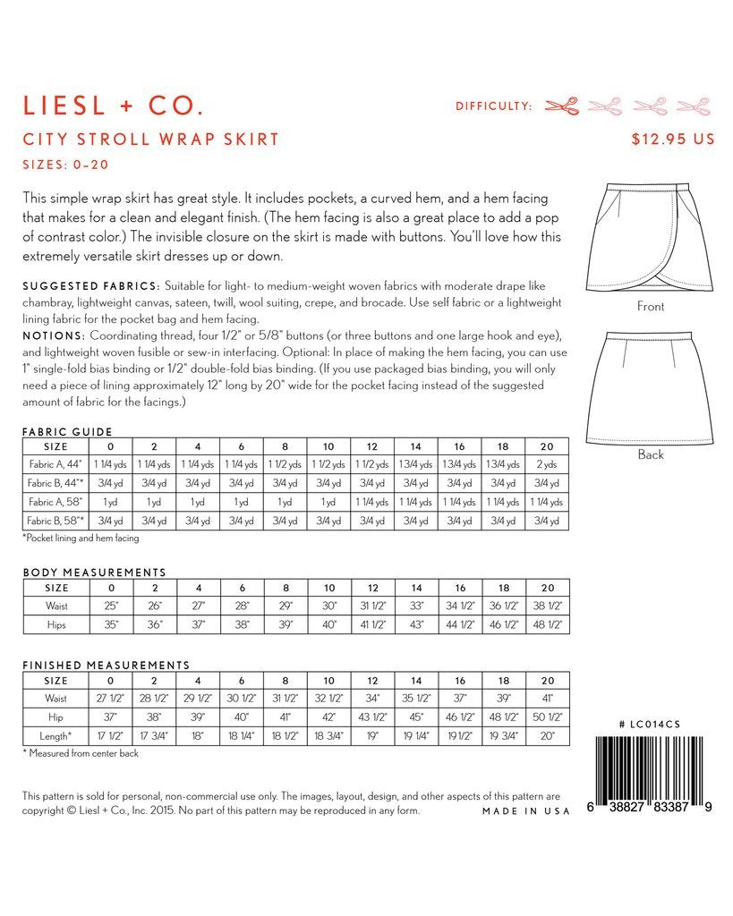 Liesl + Co Dress Patterns City Stroll Wrap Skirt - Liesl & Co Patterns - Paper or Digital Options