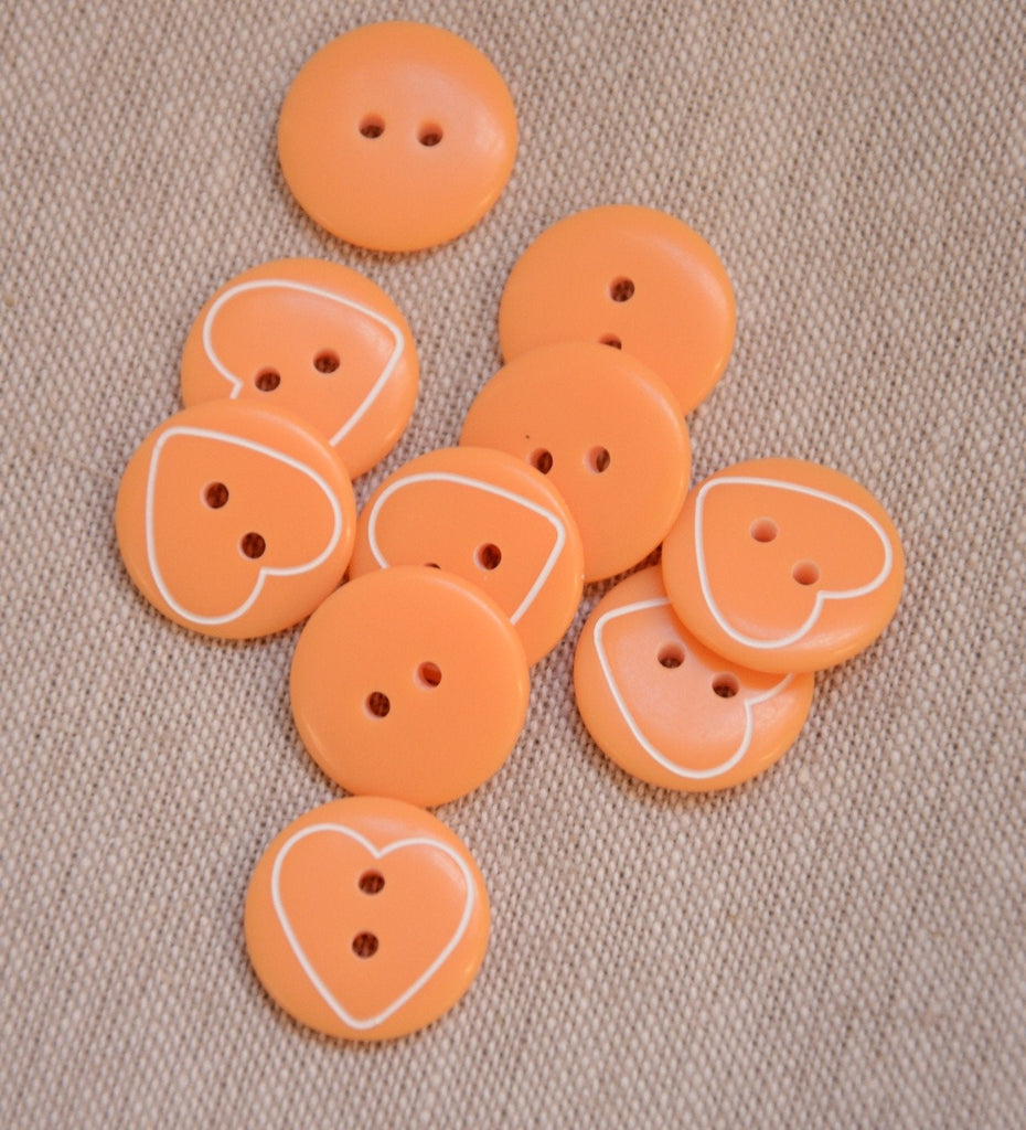 Line Heart Button - 15mm - Tangerine - The Eternal Maker - UK Fabric Shop