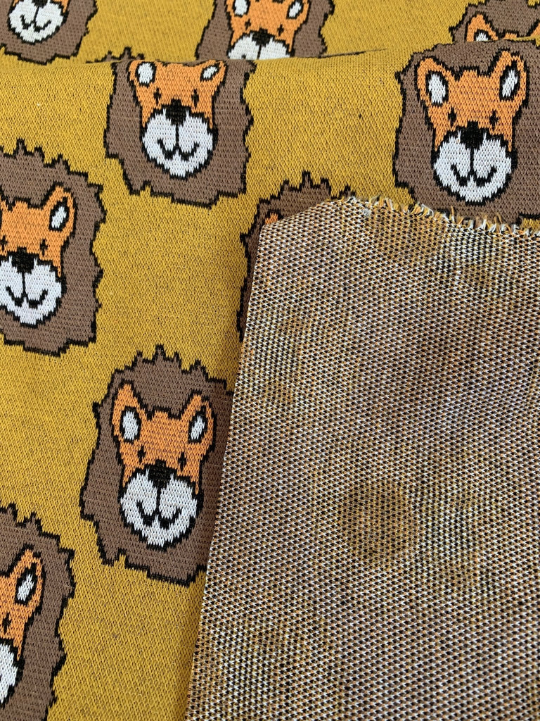 Lions in Mustard - Jersey Jacquard - The Eternal Maker - UK Fabric Shop
