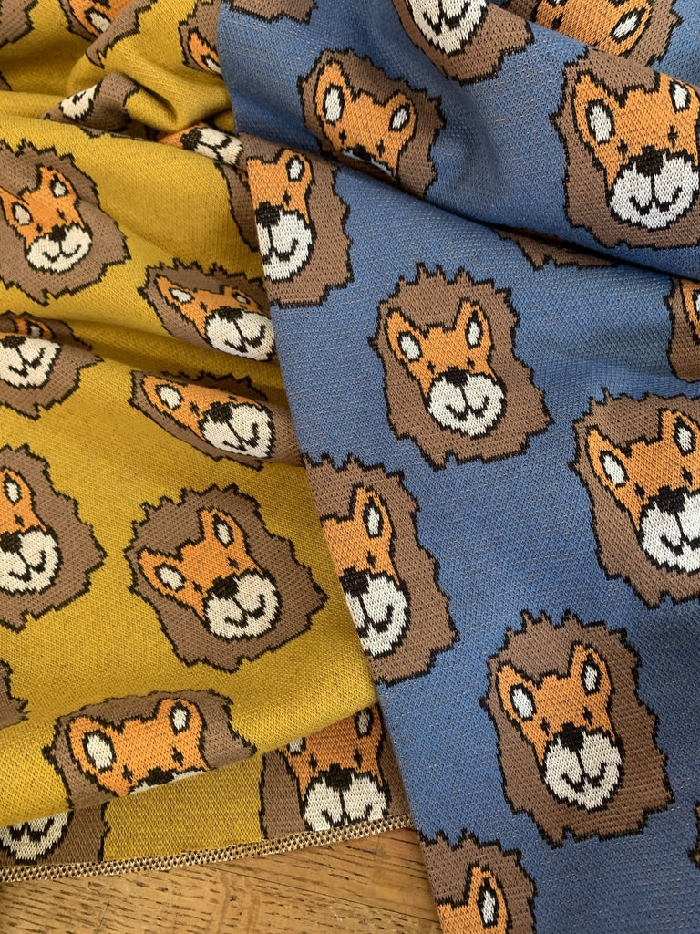 Lions in Mustard - Jersey Jacquard - The Eternal Maker - UK Fabric Shop