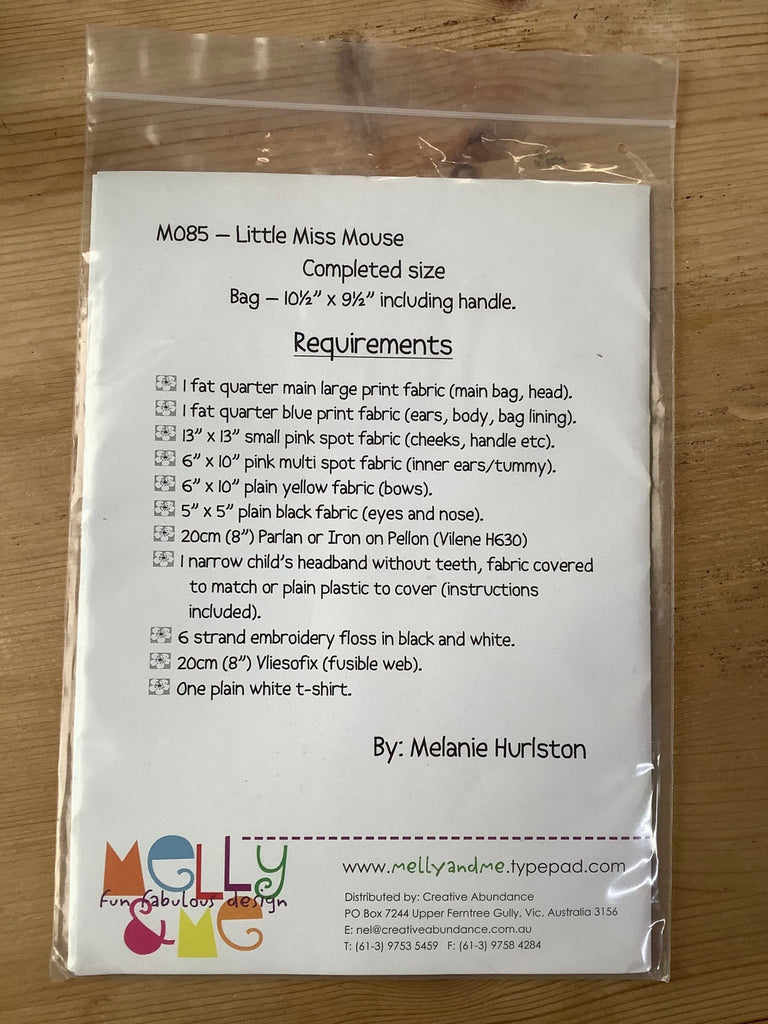 Little Miss Mouse Bag, Ears and Applique Pattern by Molly and Me - The Eternal Maker - UK Fabric Shop