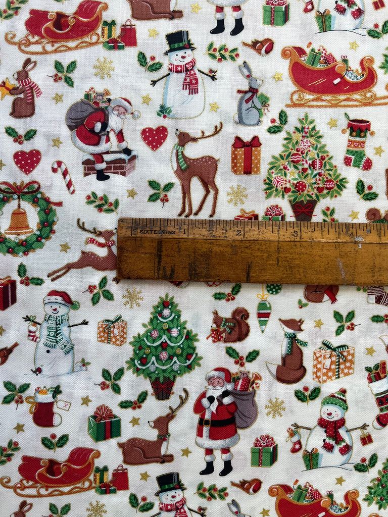 Makower Fabric Christmas Icons Montage - Merry Christmas