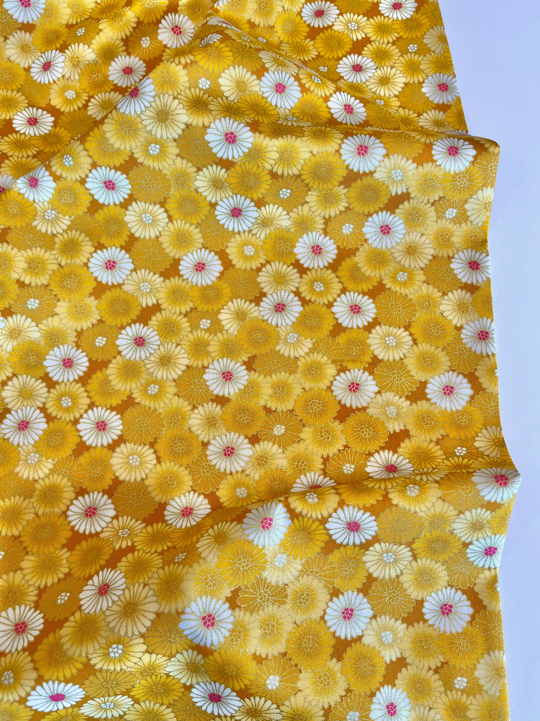 Makower Fabric Hikari Chrystanthemums in Yellow Gold by Makower Fabrics