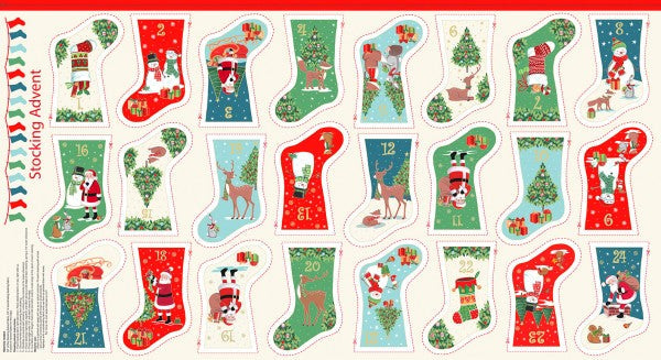 Makower Fabric Mini Stockings Christmas Advent Calendar Panel