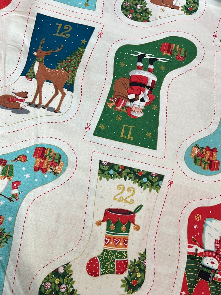 Makower Fabric Mini Stockings Christmas Advent Calendar Panel