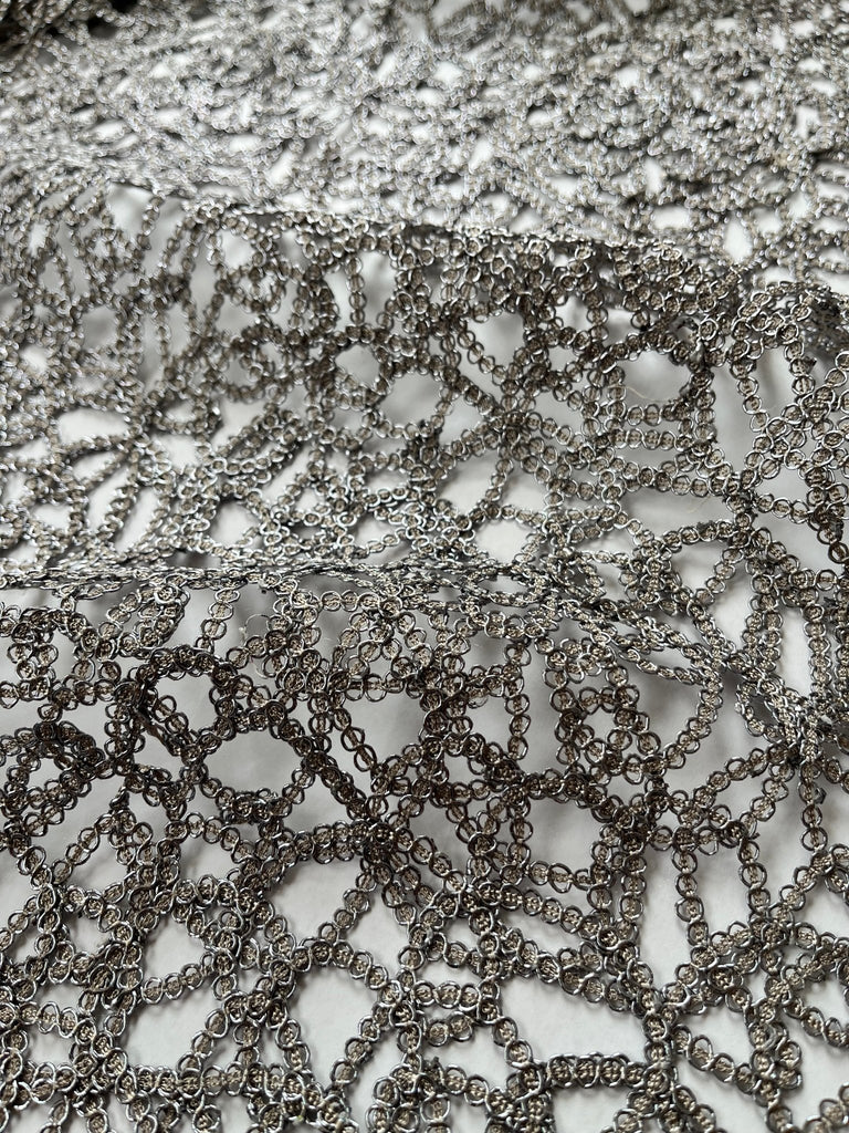 Marguerite Pewter Metallic Lace Overlay - The Eternal Maker - UK Fabric Shop